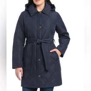 Jones New York Belted Women's Navy Quilted Coat